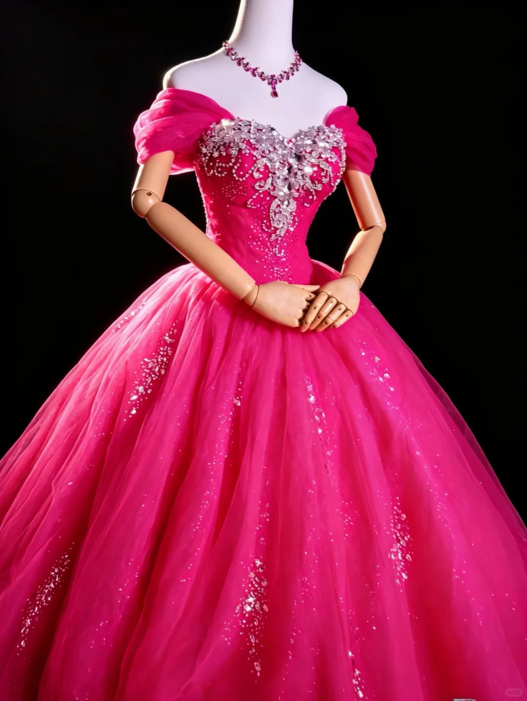 Princess Ball Gown Off The Shoulder Hot Pink Quince Dress Long Sweet 15 16 Quinceanera Dresses Vestido de princesa RB4475
