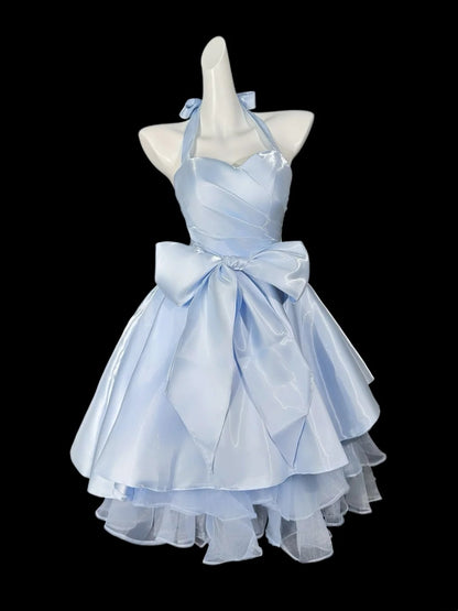Sexy Ball Gown Halter Light Sky Blue Short Mini Party Cocktail Homecoming Dresses N4479
