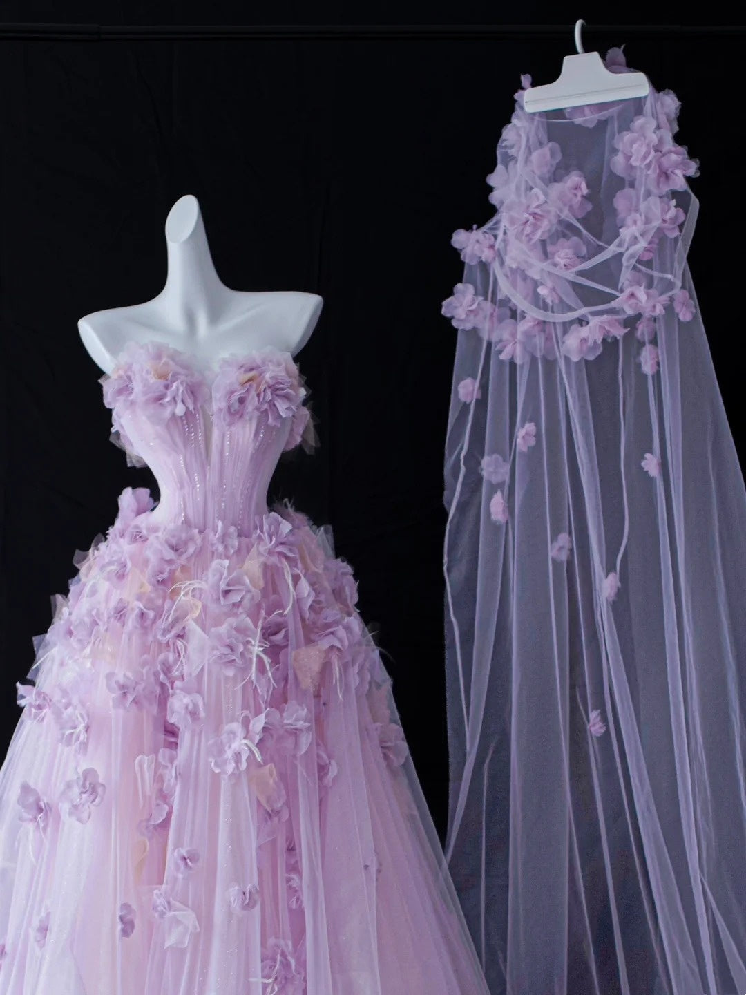 Beautiful Prom Dresses Ball Gown Sweetheart Tulle Lilac With Flowers Long Formal Gown N2924