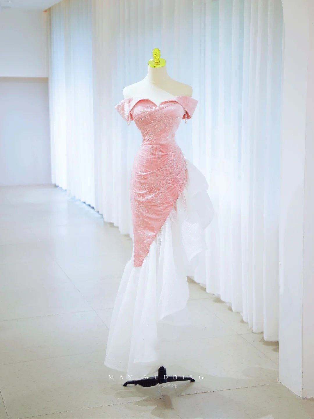 Sparkly Mermaid Off The Shoulder Pink Sequined Prom Dresses Party Dress Birthday Outfits Graduation Gown N2845