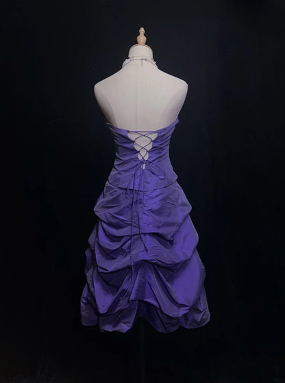 Vintage Ball Gown Sweetheart Purple Taffeta Ruffled Y2K 2000s Knee Length Homecoming Dresses N3119