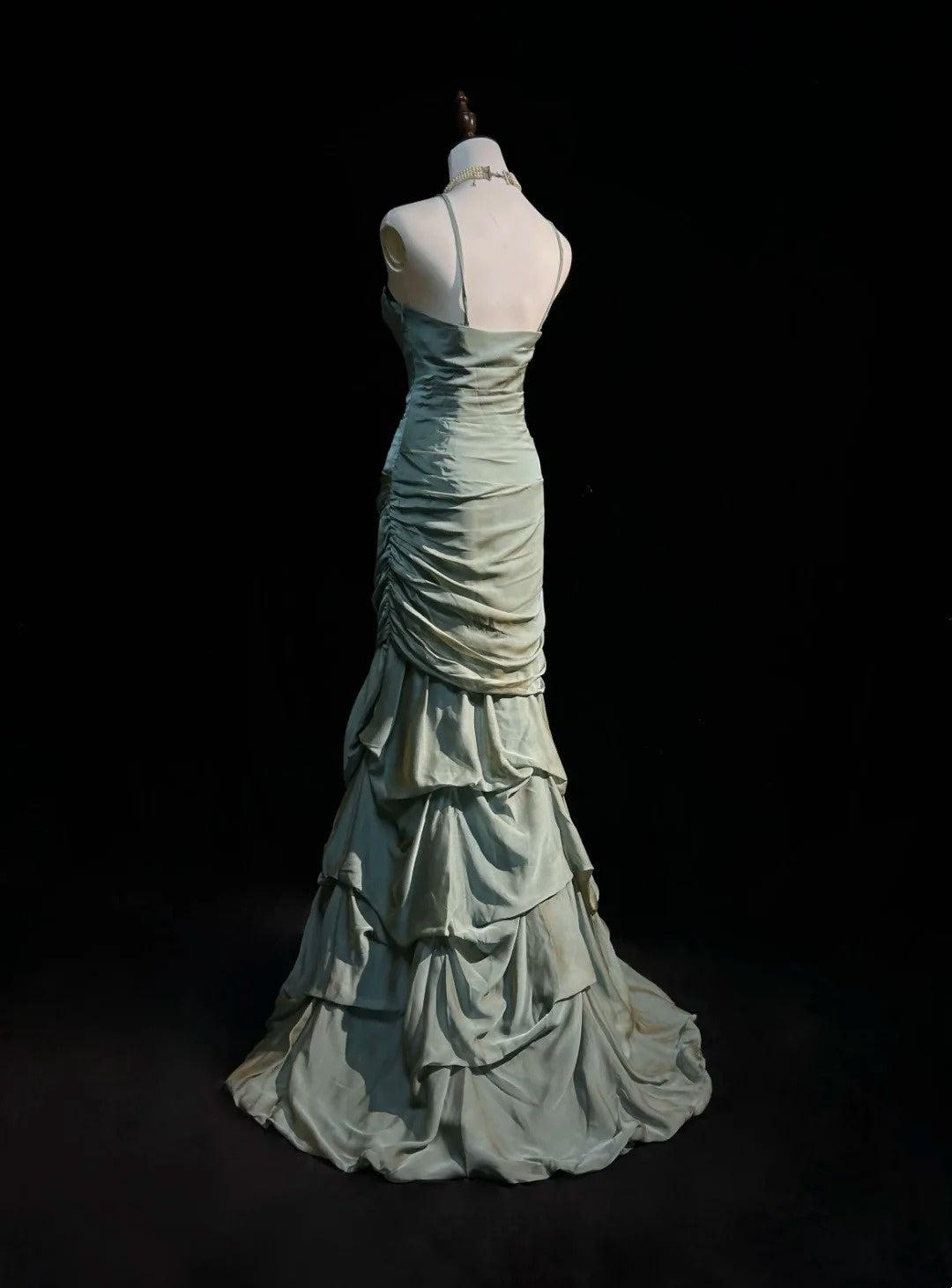 Vintage 1980s Prom Dresses Mermaid Spaghetti Strap Floor Length Light Green Long Formal Party Dress N2534
