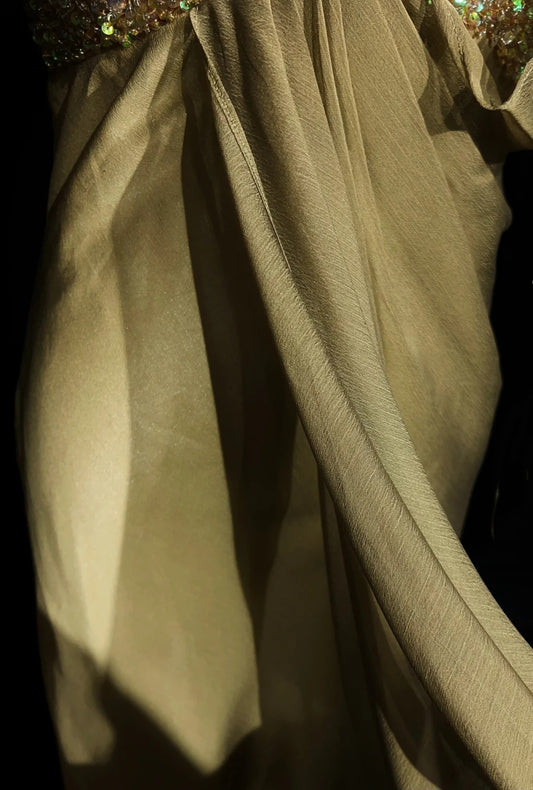 Vintage Prom Dresses A line One Shoulder Gold Chiffon 1990s Long Formal Evening Gown N2664