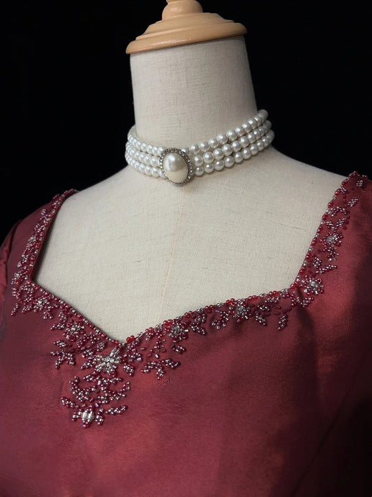 Vintage 90s Prom Dresses A line Sweetheart Burgundy With Beading Long Prom Gown N3006