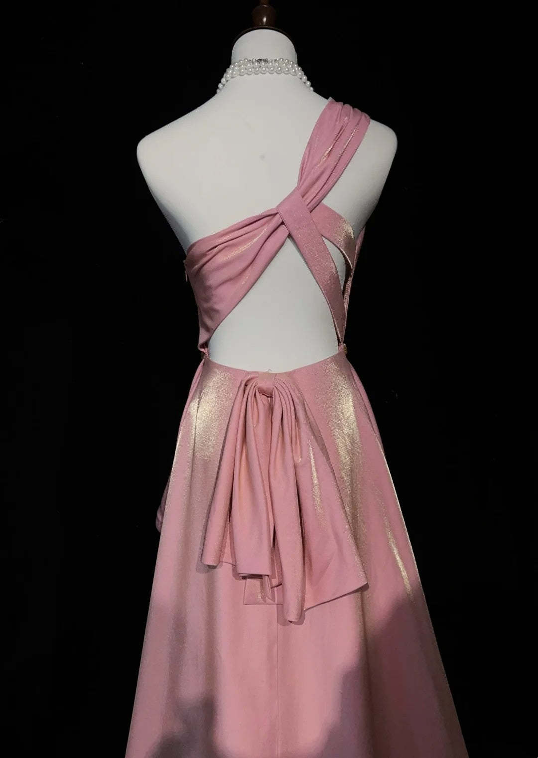 Vintage Prom Dresses 1960s A Line One Shoulder Pink High Low Satin Prom Gown N3101