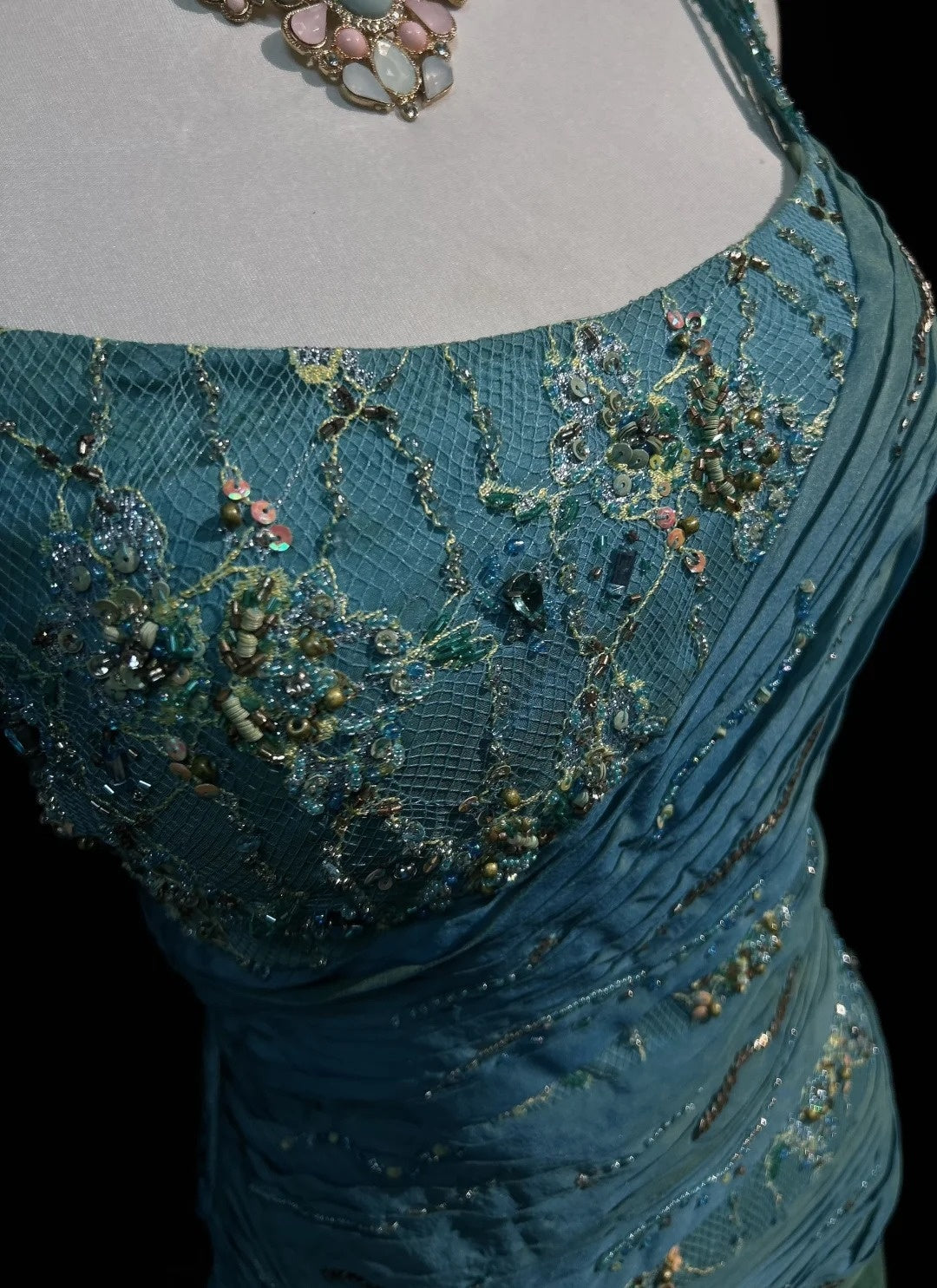 Vintage Prom Dresses A Line 2000s Spaghetti Strap Blue Chiffon With Beading Lace Long Formal Dress N2459