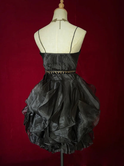 Cute Ball Gown Spaghetti Strap Little Black Dress Short Mini 16th Birthday Gown Homecoming Outfits N3641