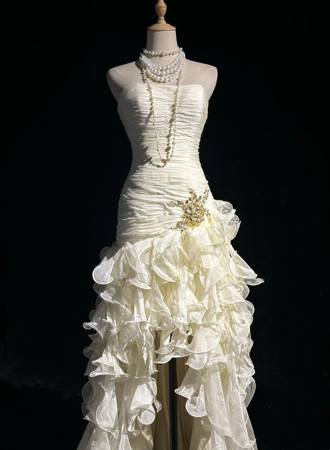 Vintage Prom Dresses 1960s High Low Strapless With Ruffled Layers Sleeveless Prom Dresses Evening Formal Outfits RB5122