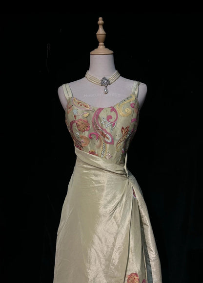Gold Prom Dress Inspo A Line Spaghetti Straps Satin Long Birthday Outfits Formal Party Gown RC0100