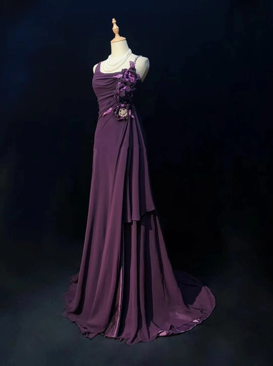 Elegant A line Spaghetti Strap Chiffon With Flowers 18th Birthday Elegant Outfit Formal Prom Dresses N4191