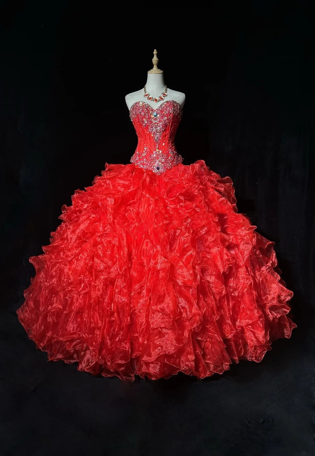 Princess Sweetheart Red Tulle With Tiered Sweet 16 Dress Ball Gown Formal Party Sweet Sixteen Dress RC0093
