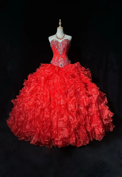 Princess Sweetheart Red Tulle With Tiered Sweet 16 Dress Ball Gown Formal Party Sweet Sixteen Dress RC0093