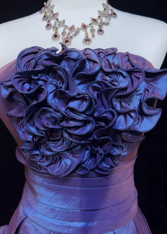 Vintage Ball Gown Strapless Purple Taffeta Short Party Dress Cocktail Gown Homecoming Dresses N3891