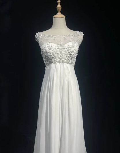 Fairytale Fantasy Art Wedding Dresses A line Scoop White Beads Long Brides Dress Bridal Gowns N2600