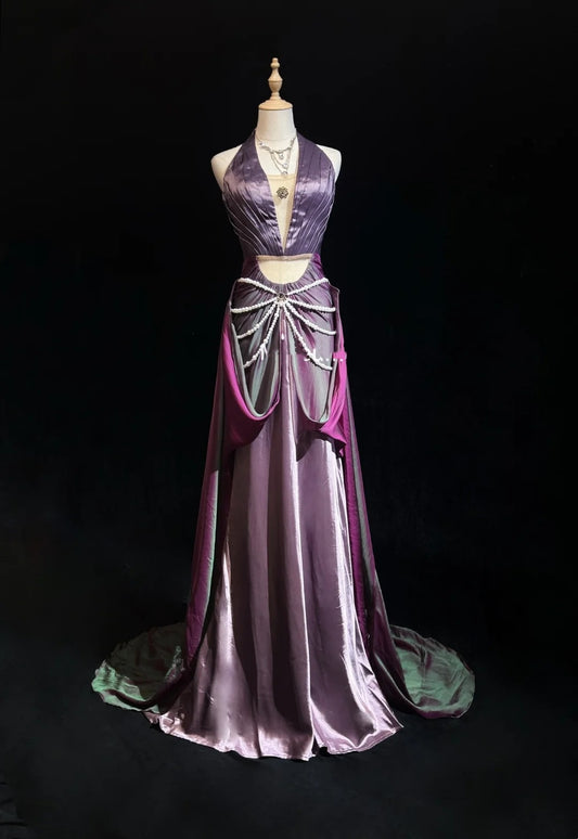 Glamour Prom Dresses Mermaid Halter Grape With Pearls Formal Evening Outfits N3851