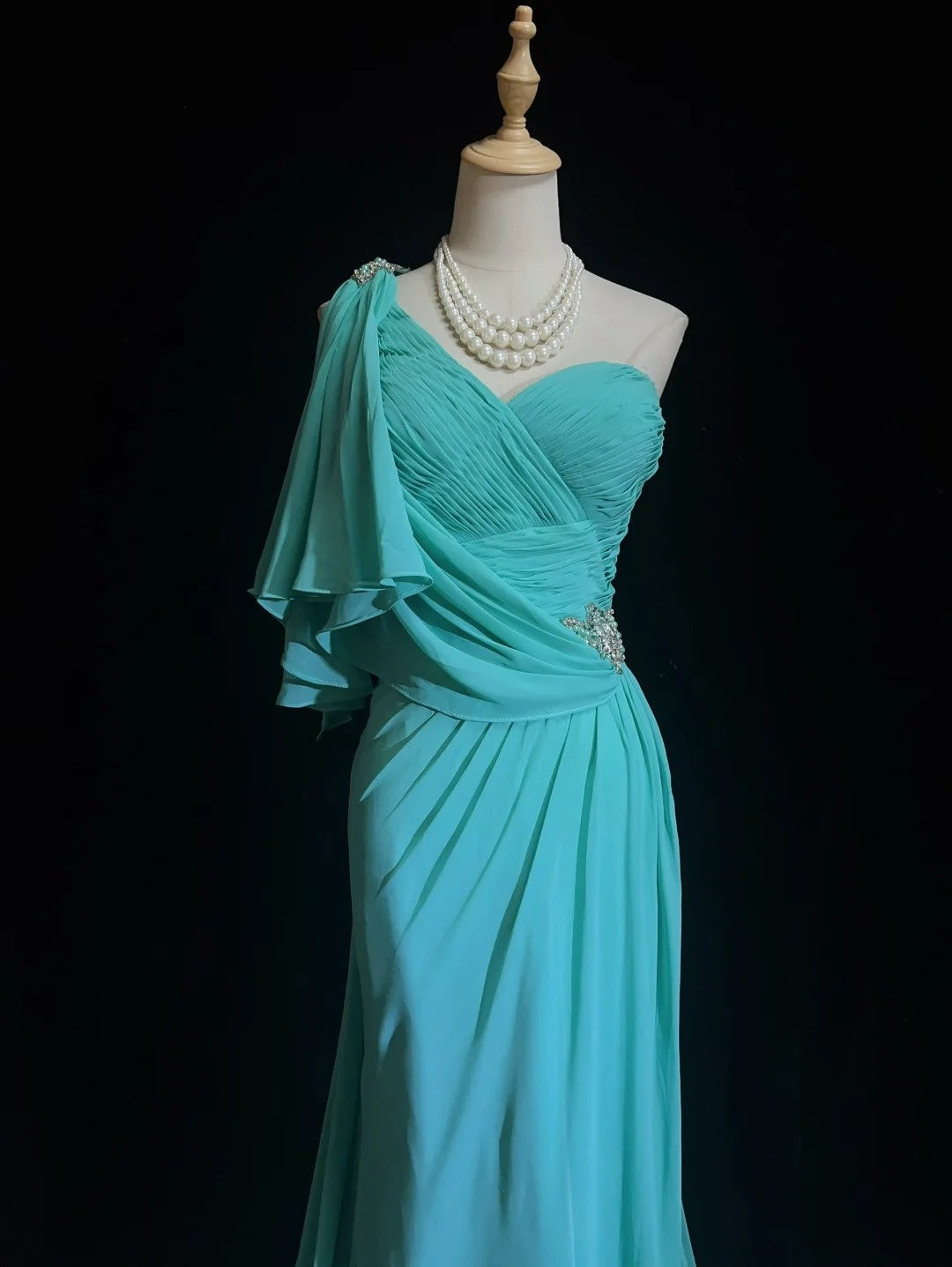 Vintage Prom Dresses Mermaid One Shoulder Blue Chiffon 80s Long Formal Gown N2758