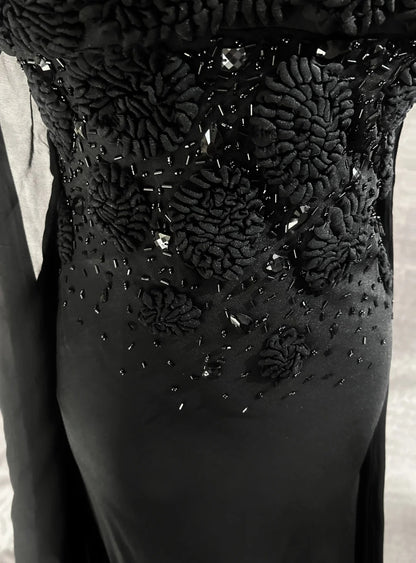 Classy Prom Dresses Mermaid Strapless Chiffon Black Tie Dress With Cape Long Formal Evening Outfits N3703