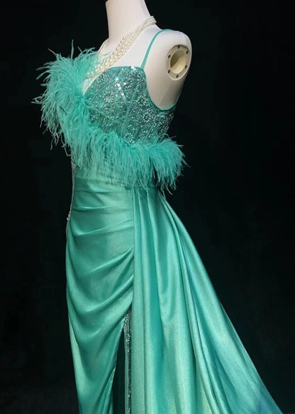 Retro Gown Prom Vintage Dresses Mermaid One Shoulder Long Sleeve With Feathers 90s Formal Outfits N2327
