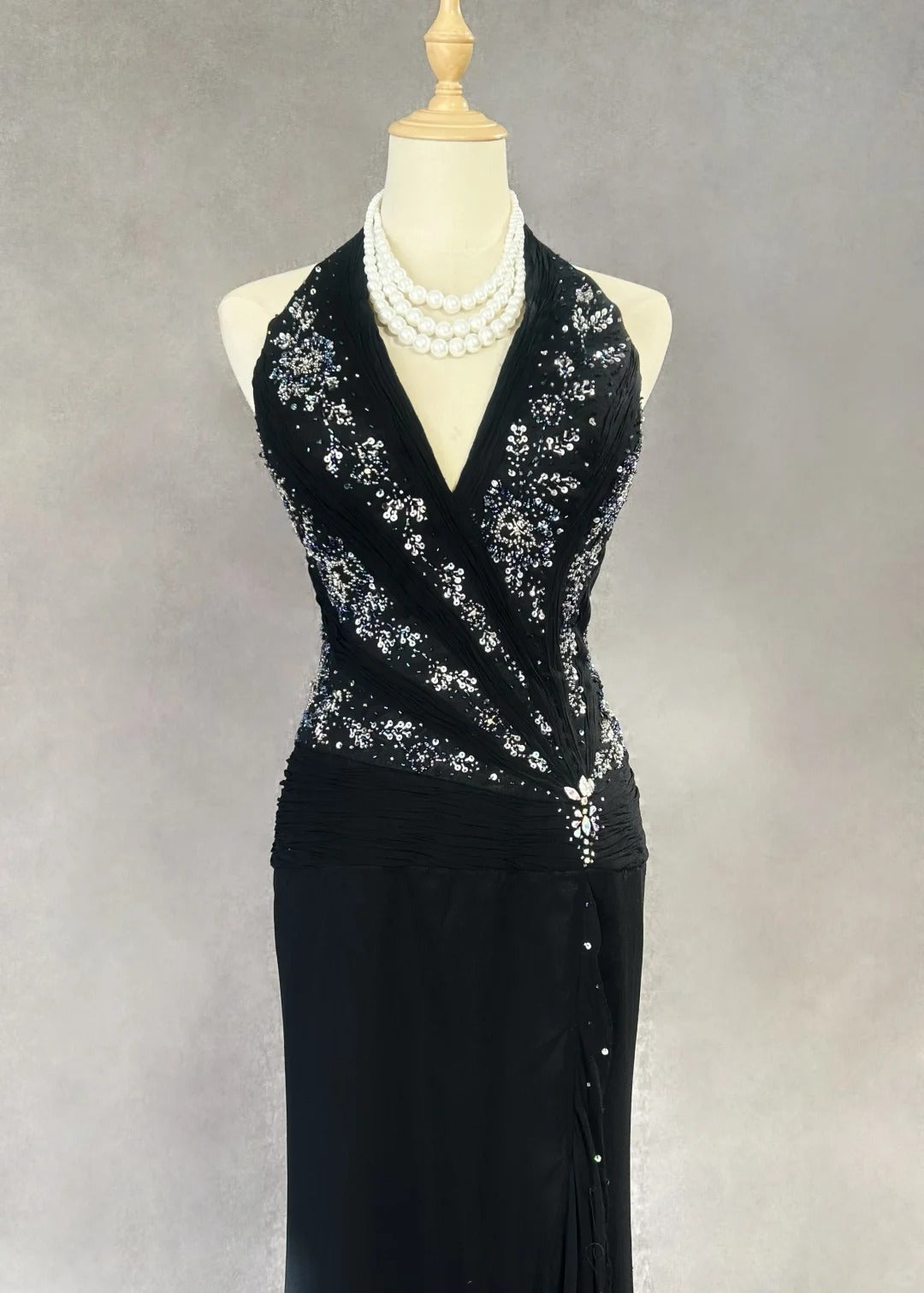 Modest Prom Dresses Mermaid Halter Black Tie Chiffon With Beading Formal Evening Dress N3858