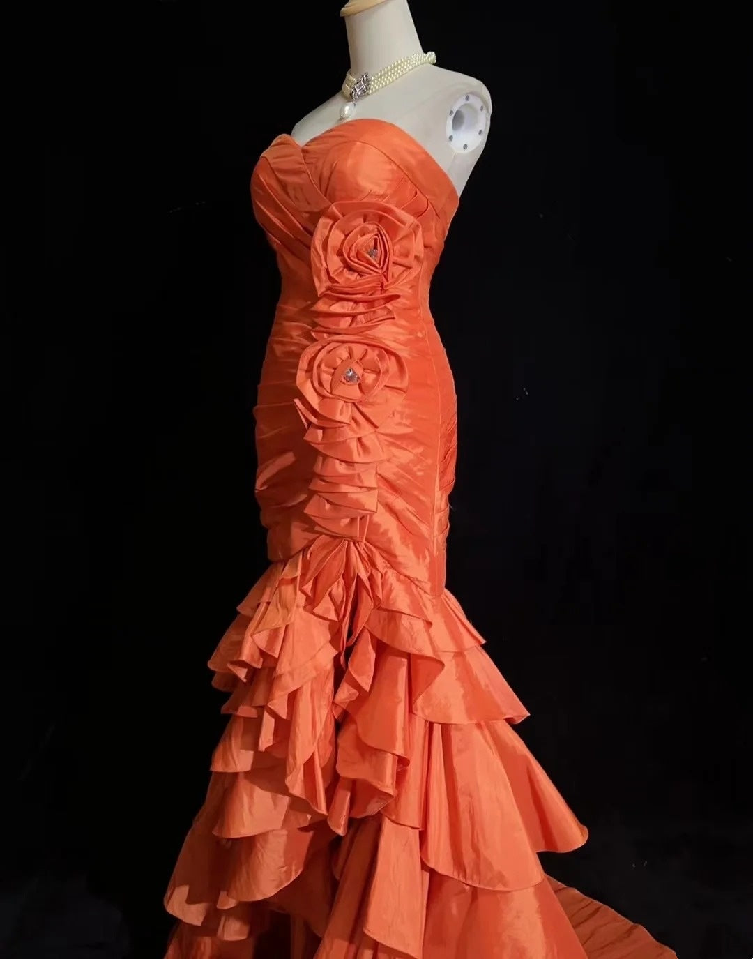 Vintage Prom Dresses Mermaid Sweetheart Orange Taffeta 2000s Party Evening Formal Gown RC1139