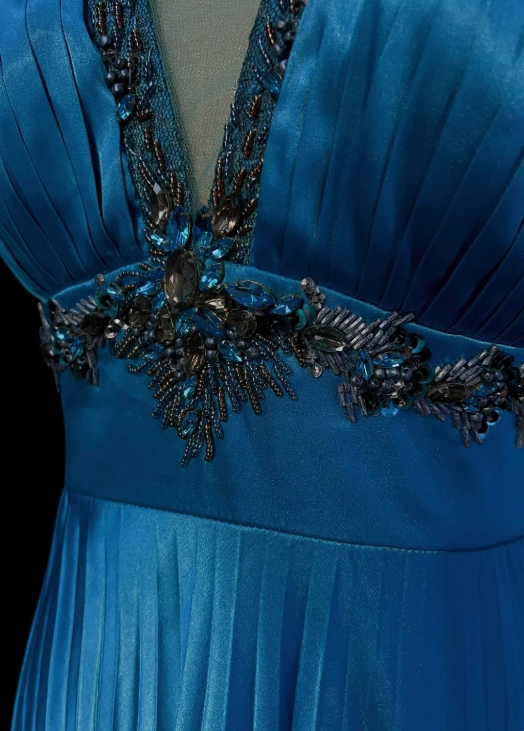 Vintage Prom Dresses Inspo A line Halter Tea Length Blue Satin 80s With Beaded Formal Gowns N3354