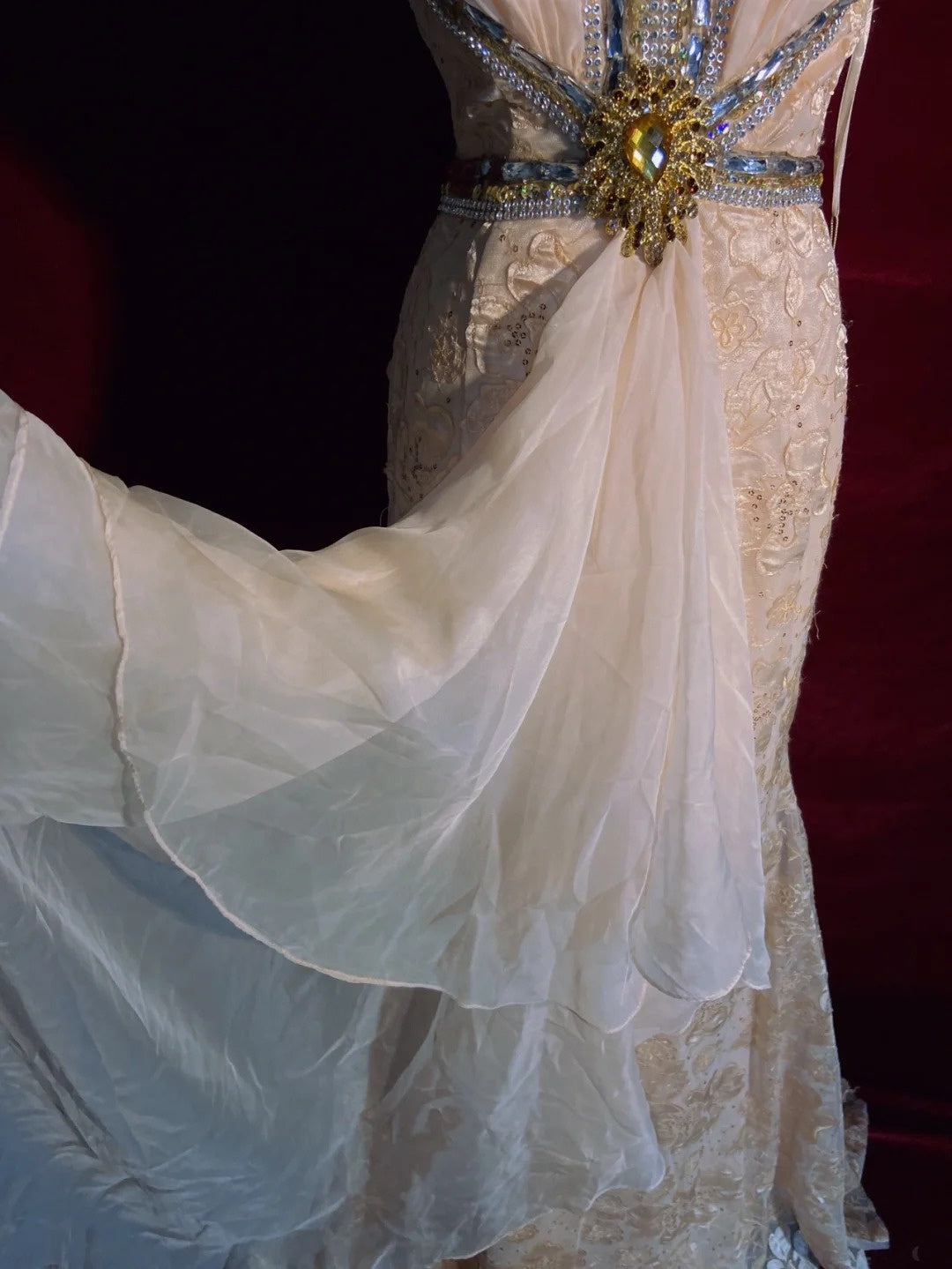 Vintage Prom Dresses 90s Mermaid V Neckline Champagne Lace Long Semi Formal Evening Outfits N3652