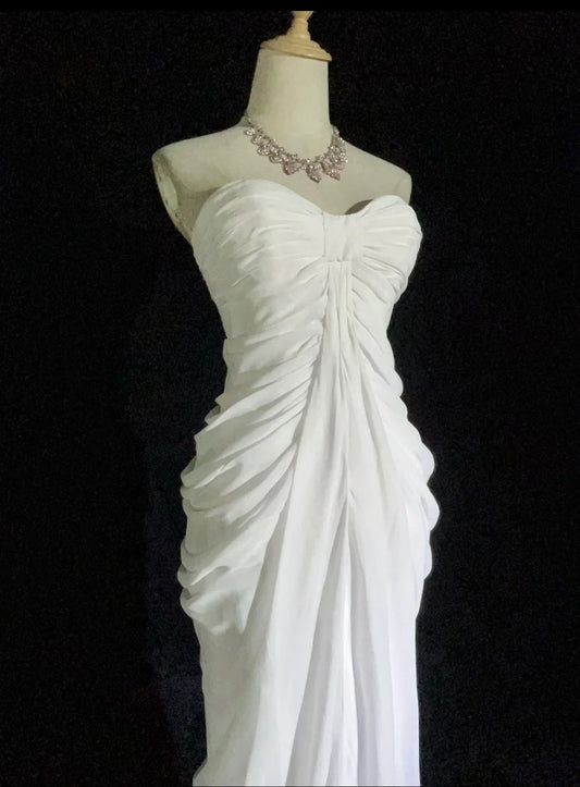Classy Prom Dresses Mermaid Sweetheart White Chiffon With Ruffle Long Formal Dress N2895