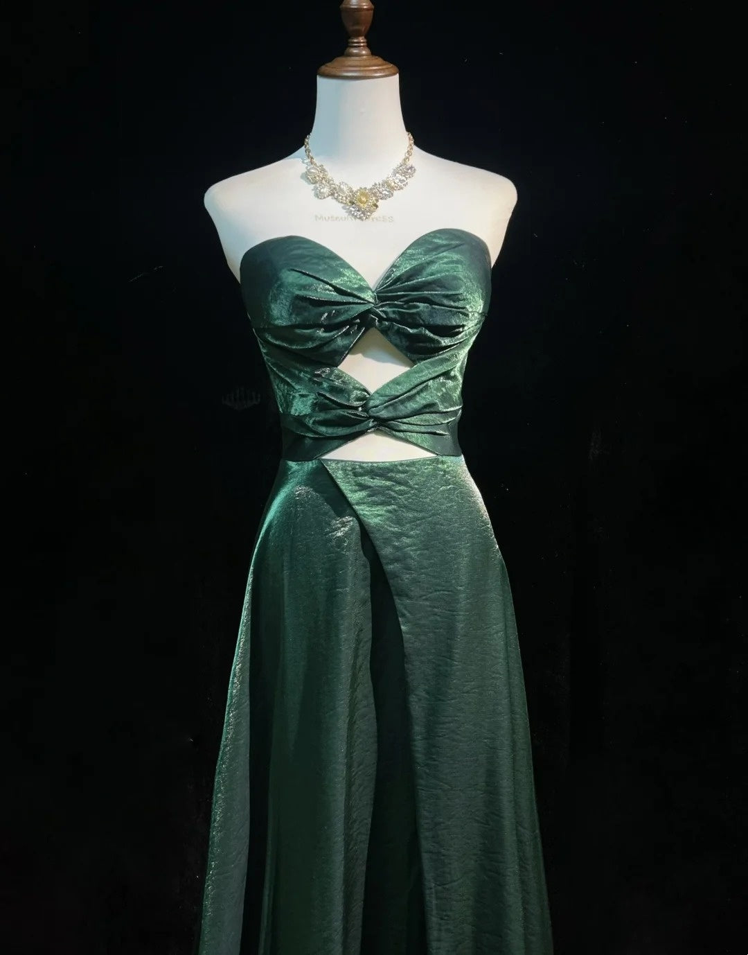 Vintage Prom Dresses A line Sweetheart Dark Green Satin 1990s Formal Evening Gown N2656