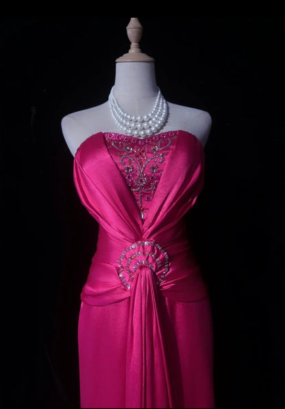 Hot Pink Prom Dress Inspo Mermaid Sweetheart Satin With Beading 18th Birthday Outfits Formal Party Gown RC0121