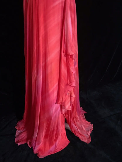 Vintage Prom Dresses A Line Halter Hot Pink Chiffon With Applique Formal Evening Outfits N3855