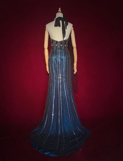Sparkly Prom Dresses Inspo Mermaid 90s Halter Neck Dark Navy Blue With Beads For Women Formal Dress N3273