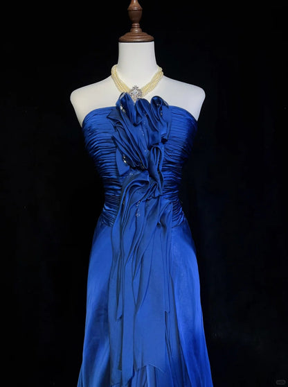 Vintage Prom Dresses Inspo Mermaid Spaghetti Strap Royal Blue With Ruffled 80s Long Formal Gown N2744