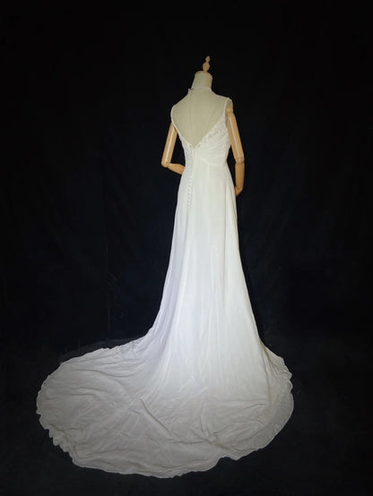 Unique Wedding Dresses A Line Spaghetti Strap Beach Boho Chiffon With Scarf White Long Bridal Gown N3611