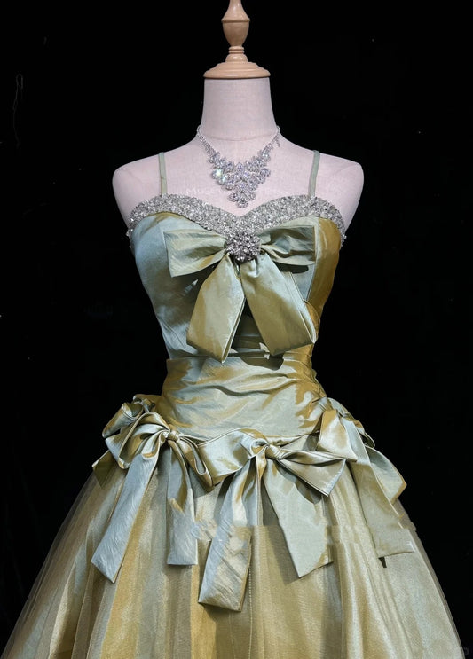 Vintage Ball Gown Spaghetti Strap Green Short Mini Senior Inspo Birthday 16th Party Outfits Homecoming Dresses RB3954
