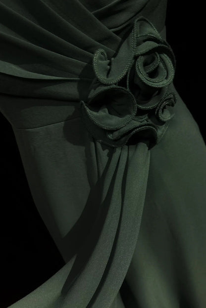 Simple Prom Dresses A line V Neck Dark Green Chiffon Floor Length Ruffled Formal Evening Dress N3686