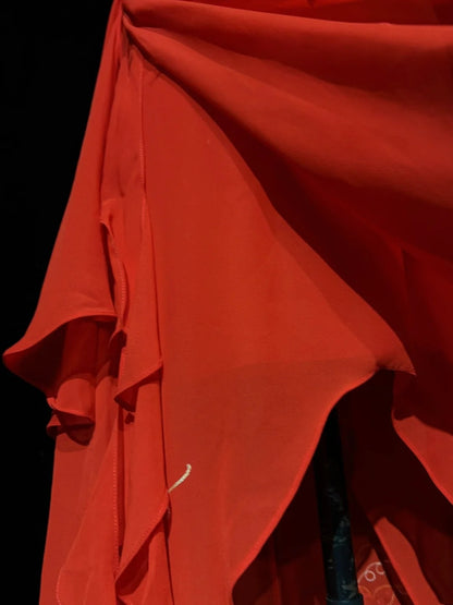 Vintage Prom Dresses A line Spaghetti Strap Red Mid Length Chiffon 1990s Formal Evening Gown N2665