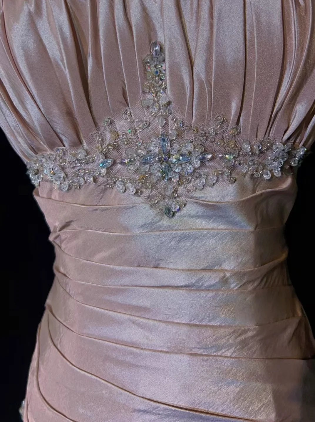 Vintage Prom Dresses Mermaid Spaghetti Strap Taffeta Light Pink With Silver Beads 1950s Long Formal Gown N2597