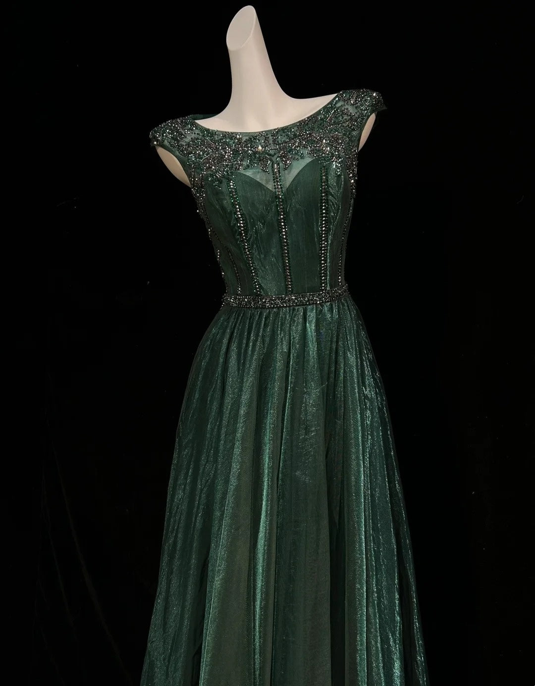 Vintage Prom Dresses A line Scoop Emerald Green Satin Long 2000s Party Evening Formal Gown RC1142