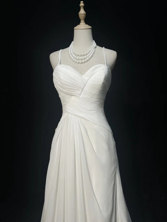 Wedding Dress Timeless A Line Spaghetti Straps White With Ruffled Floor Length Bridal Gown RC1150