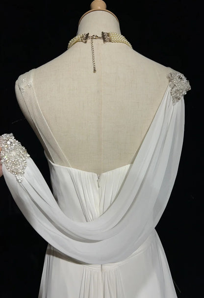 Modest Wedding Dresses A Line V Neck Chiffon Beach Summer With Beading Long Brides Gown N2999