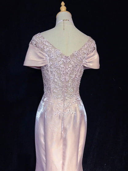 Vintage Prom Dresses Inspo Mermaid Off The Shoulder Pink Satin 80s With Lace Formal Gowns N3374