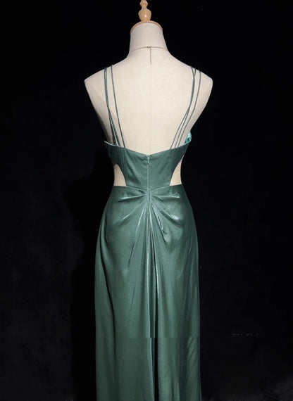 Modest Prom Dresses A line Spaghetti Strap Dark Green Sleeveless Long Formal Evening Outfits N3622