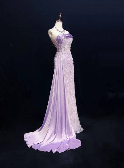 Vintage Prom Dresses Inspo Mermaid Strapless Lilac Sequined With Slit Beads 80s Long Formal Gown N2742