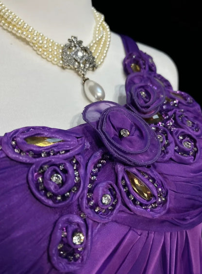 Vintage Prom Aesthetic Dresses A Line One Shoulder Purple Chiffon With Beading Long Formal Dress N3015