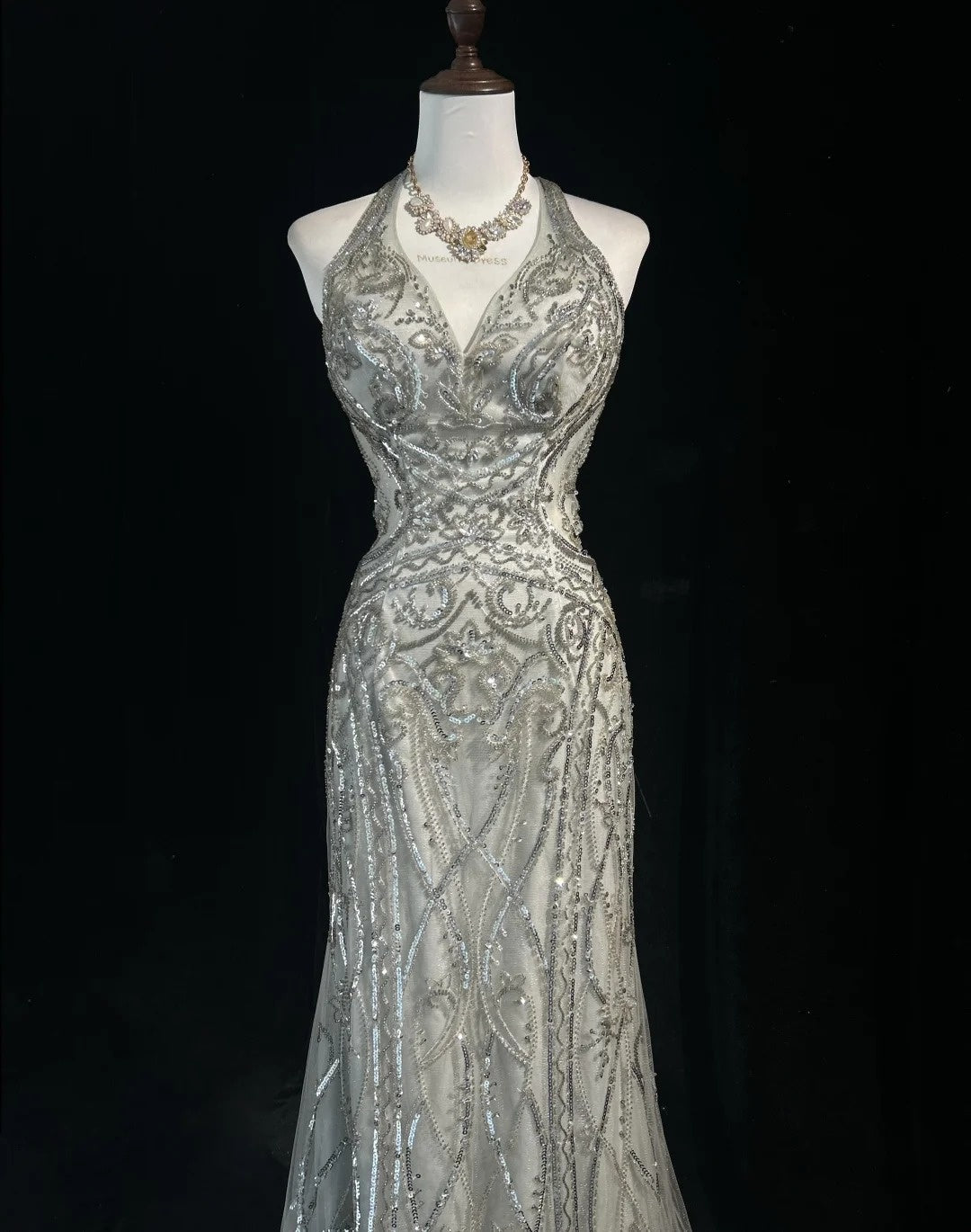 Vintage Prom Dresses Inspo Mermaid Halter Silver Gray Sequin 80s With Backless Formal Gowns N3369
