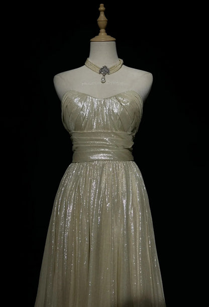 Gold Prom Dress Inspo A Line Sweetheart With Ruched Modest Long Formal Party Gown RC0085