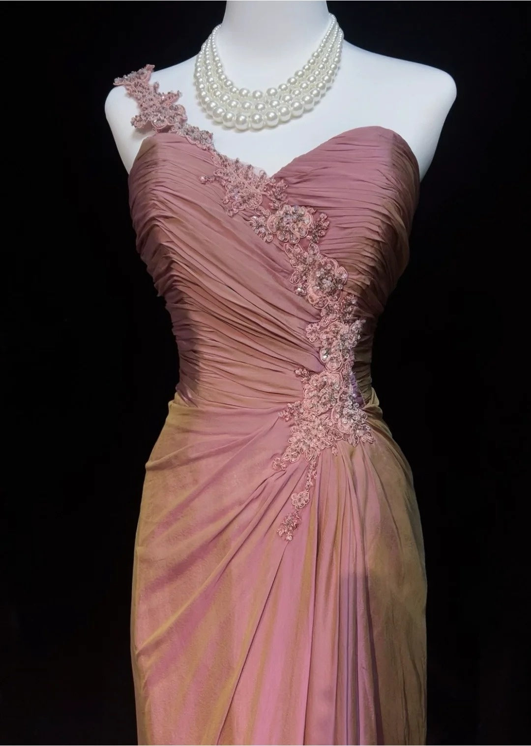 Vintage Prom Dresses Sheath One Shoulder Pink With Appliques 1960s Long Formal Gown N2608