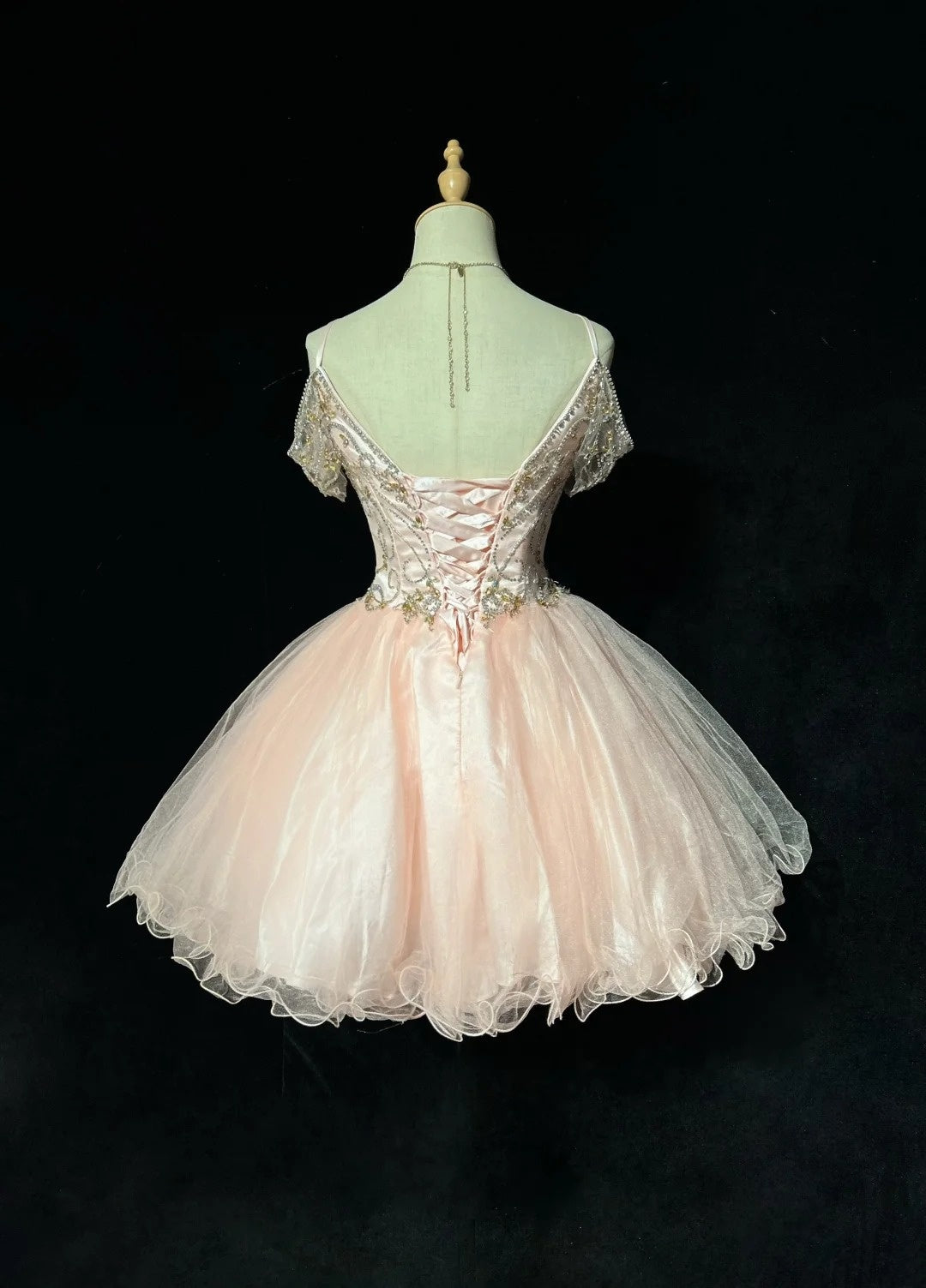Princess Ball Gown Spaghetti Strap Blush Pink Tulle Short Homecoming Dresses Hoco Gowns N3058