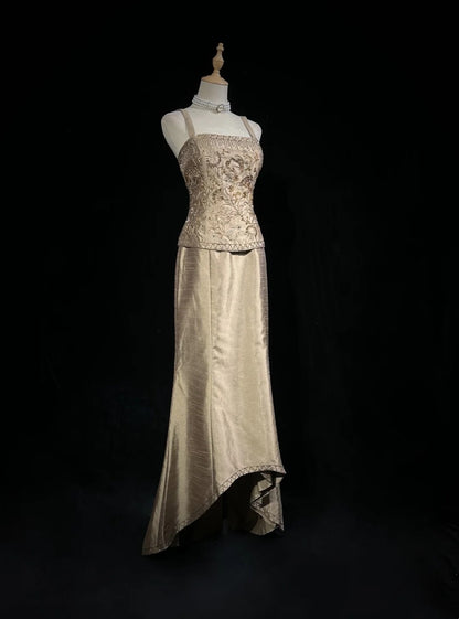Vintage Prom Dresses 1950s High Low Square Neck With Beading Cape Sleeveless Evening Formal Outfits RB4327
