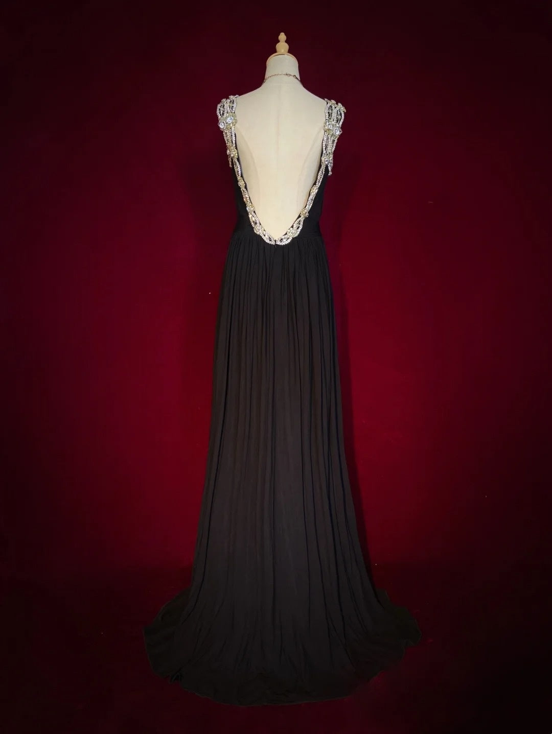 Vintage Prom Dresses 80s A line V Neckline Black Tie Dress Backless Chiffon Evening Outfits N3473